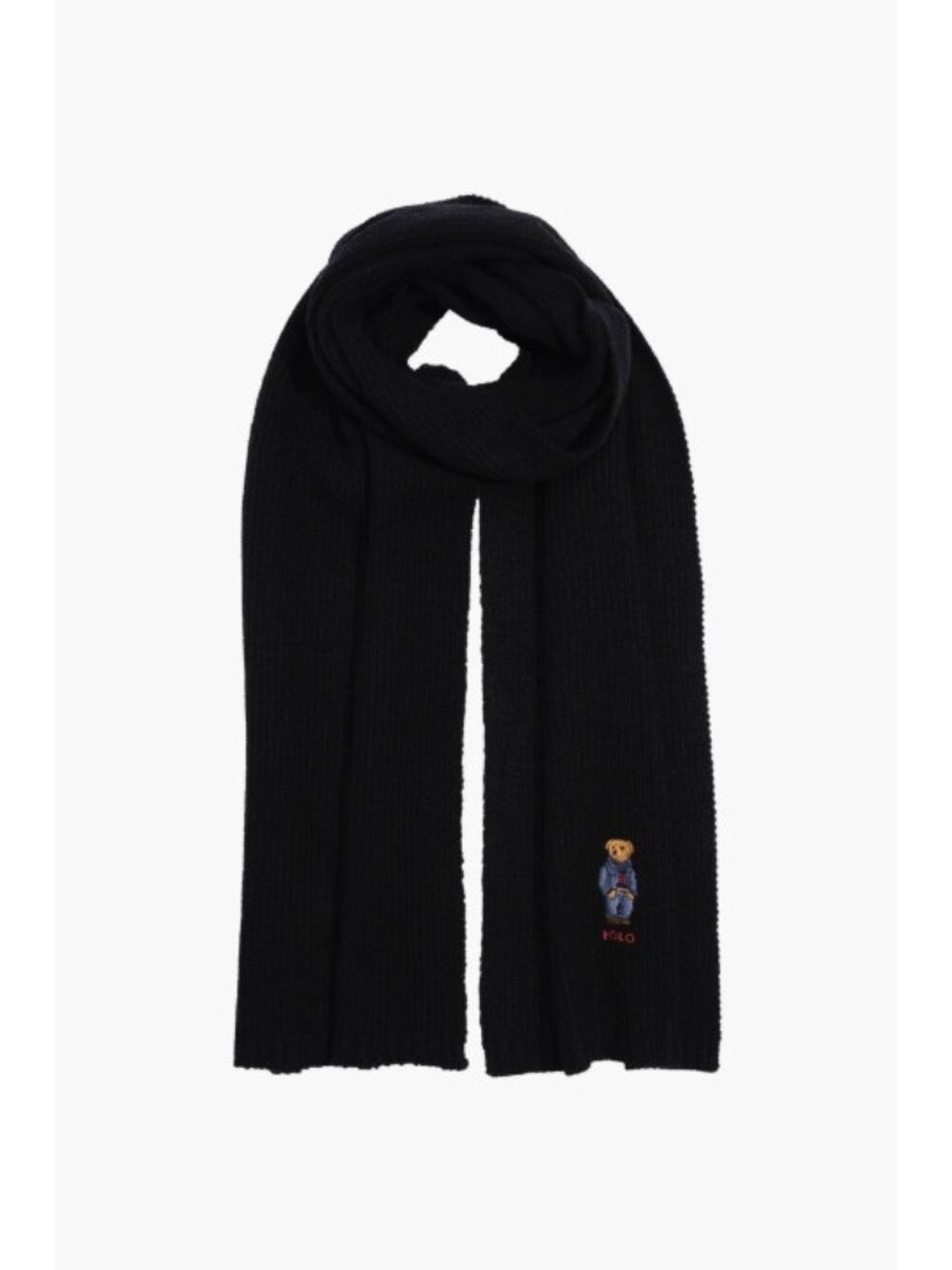 Polo Ralph Lauren Denim Bear Knit Wool Blend Rib Scarf Black